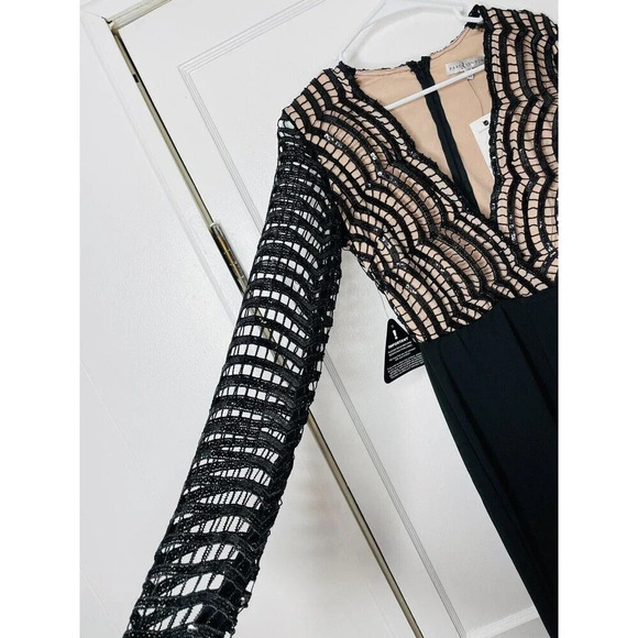 Rare London Jumpsuit Sz M 6 Womens Black Sequin Open Knit V-Neck NWT - Picture 3 of 13